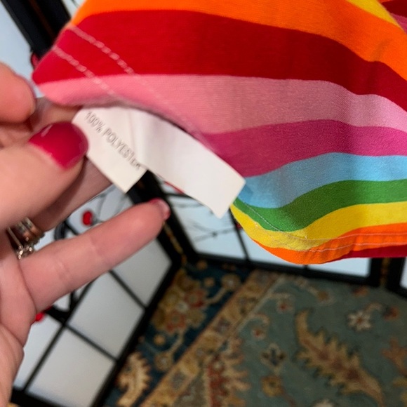 SHEIN 1XL Plus Size High Low High Bow Rainbow Stripe Short Sleeve Tee Shirt - Picture 3 of 12